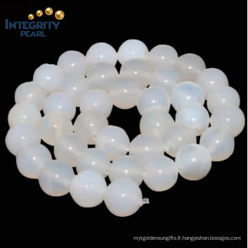 Round 4 6 8, 10, 12mm Vente en gros d&#39;agate blanc d&#39;agate de pierre naturelle